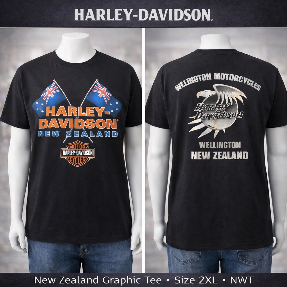 Harley-Davidson Black, "New Zealand" Graphic Short Sleeve T-Shirt NWT- 2XL